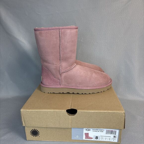 Women's UGG Boots Sz 8 Classic Short Pink Dawn PDW w/ Box Suede Wool Shearling - Picture 7 of 16